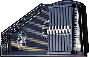 This was introduced in conjunction with 'A Mighty Wind.' It looks like the old model 73s, but it's a modern autoharp built for upright playing.  Click for bigger photo.