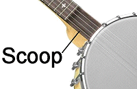 A 'frailing scoop' on a Gold-Tone backless banjo.  Click for bigger photo.
