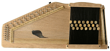The Evo Bluestein Sparrow, sometimes called a 'Sparrowharp,' one of the most popular reduced-sized custom autoharps.  Click for bigger photo.