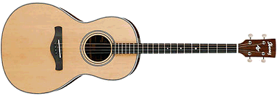 The Ibanez AVT1NT is the only available 'parlor-sized' tenor guitar as of this writing.  With its 14-fret neck and Peanut (Size 2) body, it's about the same size as the Luna Gypsy Mahogany Parlor guitar above. Click for bigger photo.