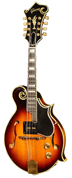 A c1950 Gibson 5FE mandolin with magnetic pickup.  Click for bigger photo.